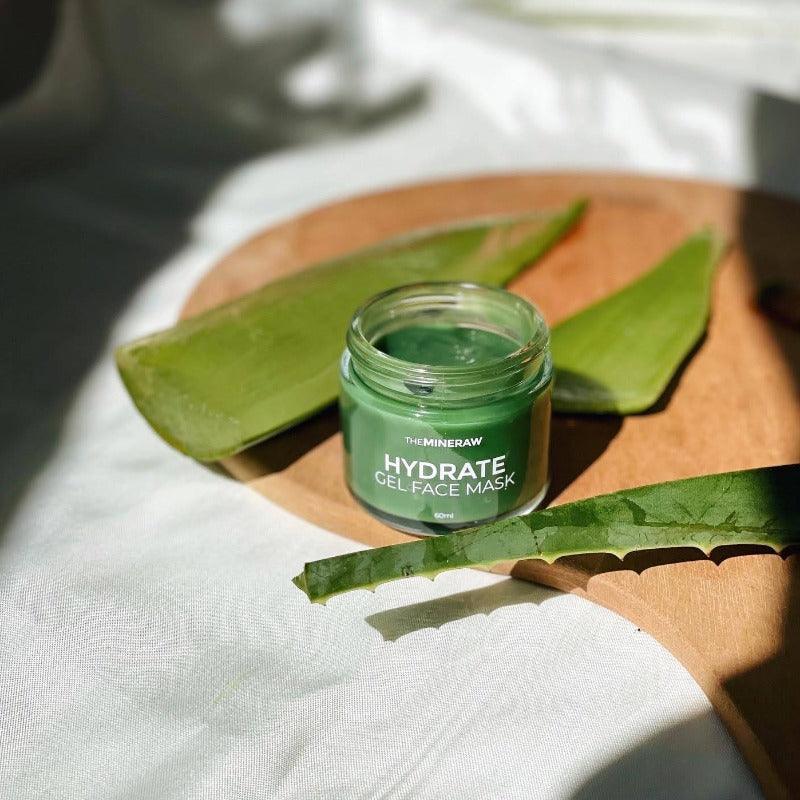 the mineraw hydrate gel face mask aloe vera green tea hyaluronic acid clean skincare malaysia natural