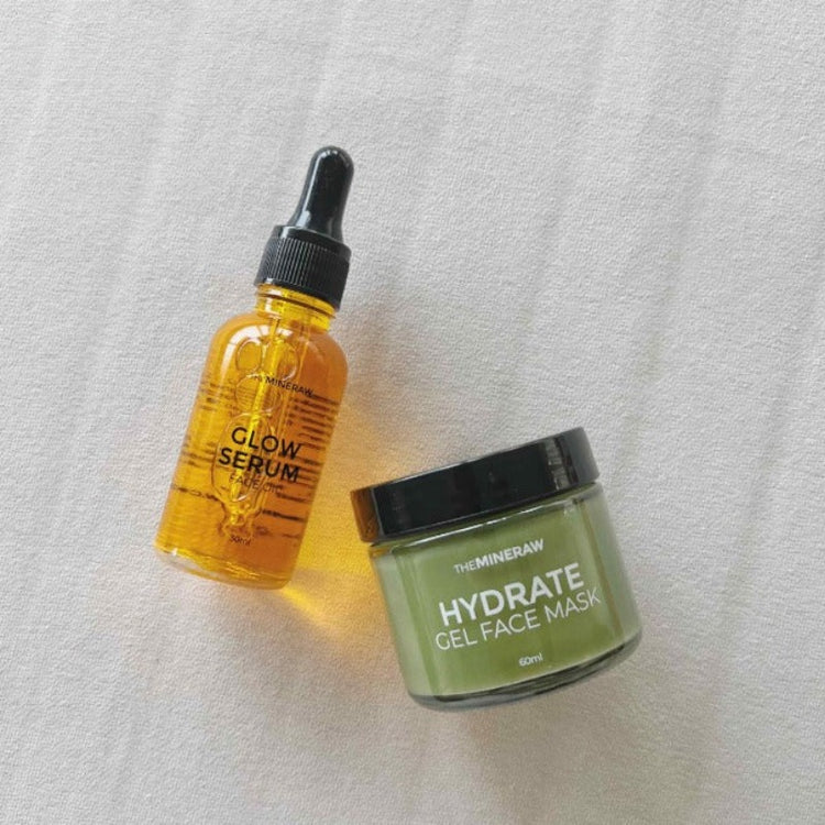 the mineraw glow serum face oil hydrate gel face mask hydrating glow set