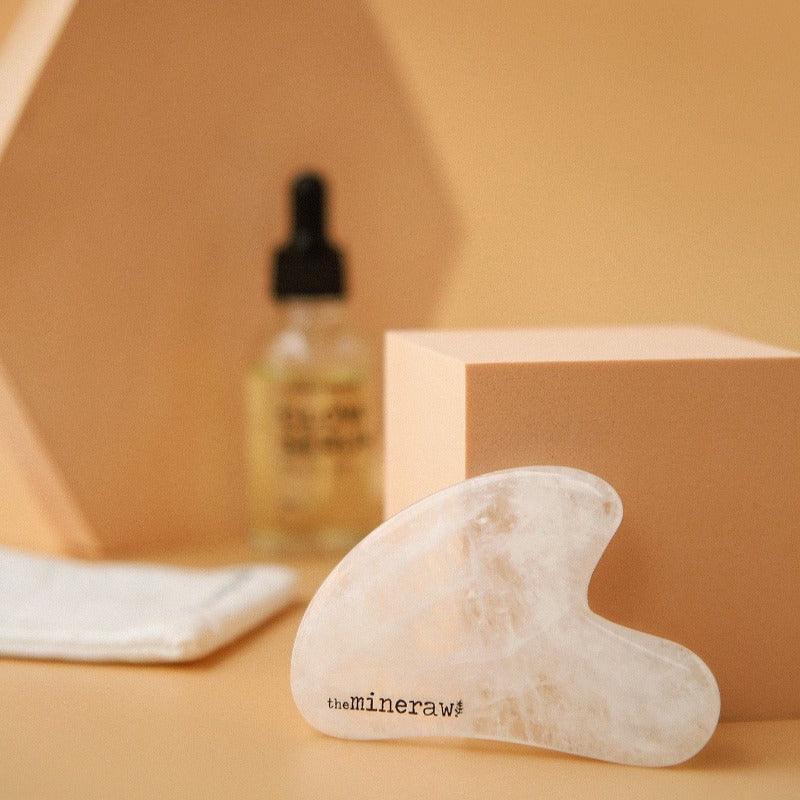 the mineraw natural skincare malaysia clear quartz gua sha face massage tool stone